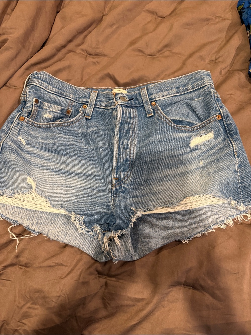Levi’s Original 501 Distressed Denim Shorts - medium Blue